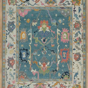 Blue area Rug Oriental Oushak Rug Traditional colorful Hand-Knotted woolen Turkish Rug Home decor Rug Bedroom & Kids Rug with southern charm