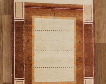 Alfombra afgana Gabbeh de lana anudada a mano: Beige-Marrón (1,4 x 2 metros)