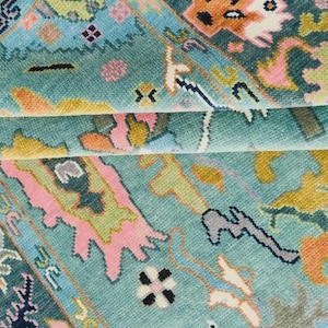Ocean Blue Rug Persian Oushak Rug Traditional colorful Hand-Knotted woolen Turkish Rug Home decor Rug Bedroom & Kids Rug with southern feel.