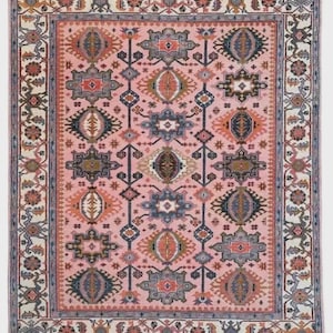 Exquisite Pink Rug Oriental Oushak rug contemporary Colorful Hand-Knotted wool tribal area rug Boho Home decor rug Kids rug living area Rug.