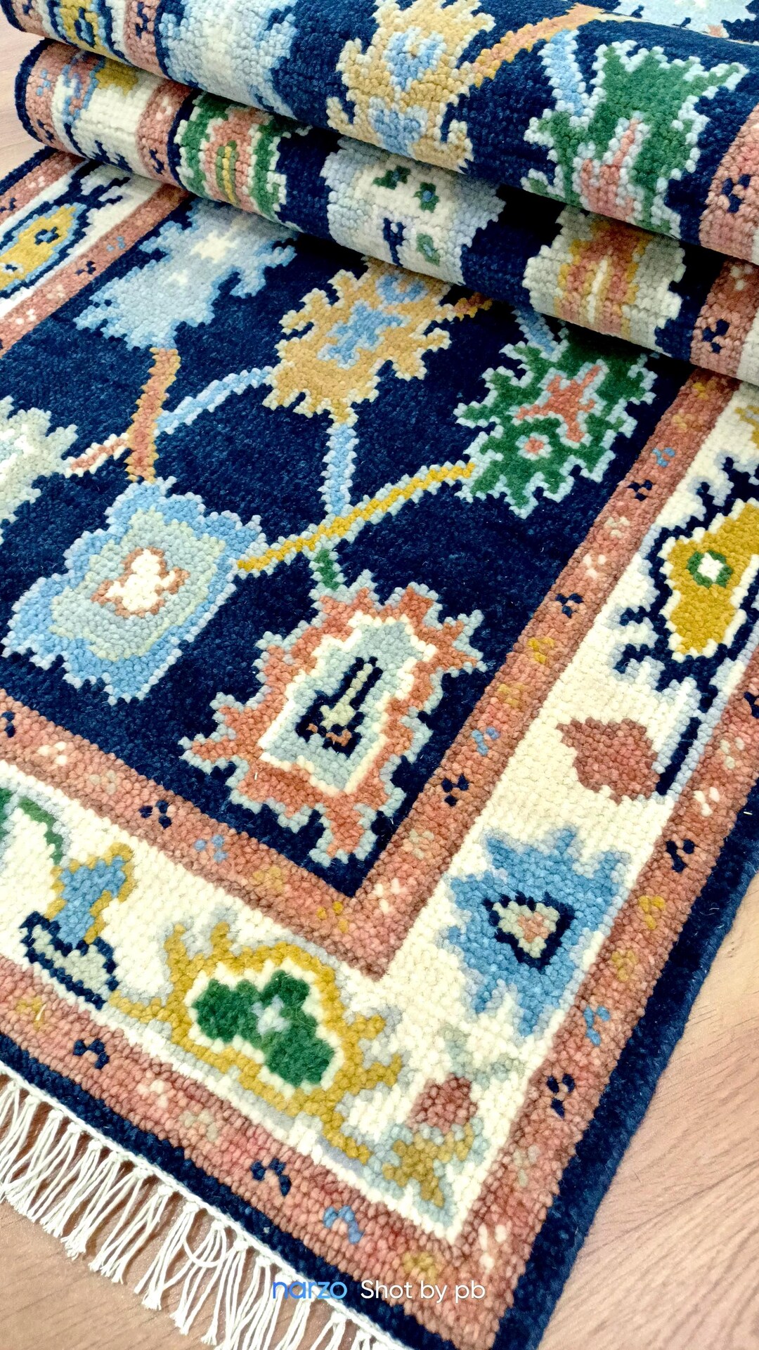 Hand Rummer Hand Knotted Wool Runner Rug, Navy Blue Floral Tribal Oushak Design - Etsy
