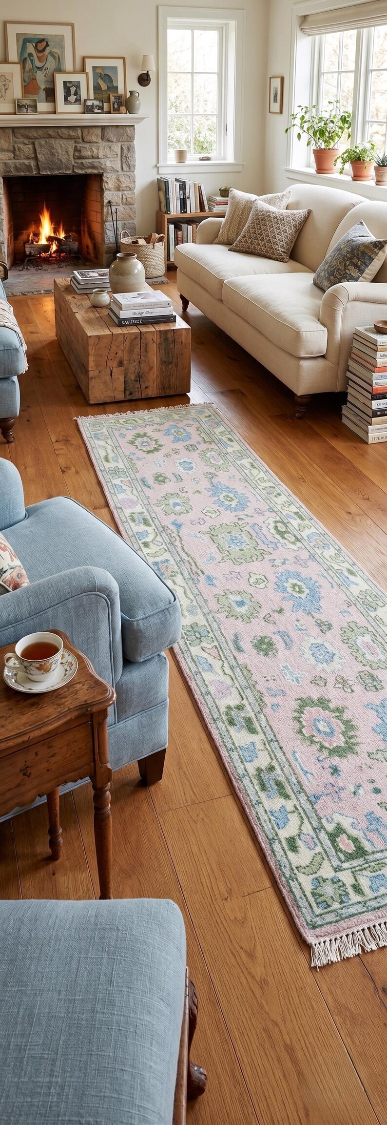 Antique Runner Oushak Rug, Oriental Pastel Pink Rug, Contemporary Hand ...