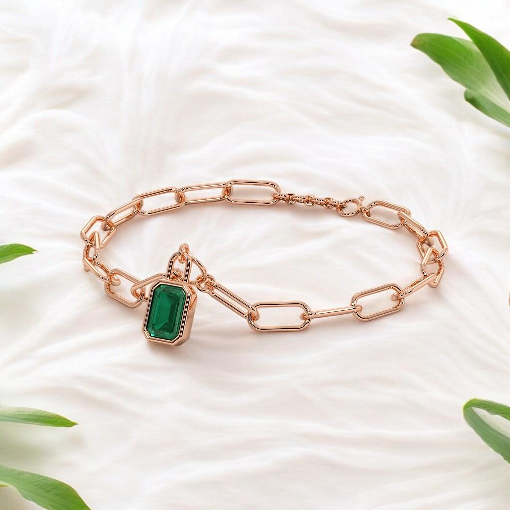 14k/18k gouden schakelarmband met 1,00 karaat natuurlijke groene edelsteen | gouden armband | groene diamanten armband | cadeau voor haar: bedelarmband