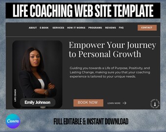 Life Coach Website Template Canva, Coaching Website Boho Landing Page Template Coaching Business Therapist Web Site Canva One Page Website