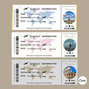 Bearbeitbare Bordkartenvorlage, Canva-Bordkarte, anpassbare Flugtickets, personalisierte Bordkarte, Flugzeugticket-Geschenkkarte,