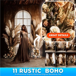 11 Rustic Boho Digital Backdrops Set, Maternity Backdrop Overlays, Studio Backdrop Overlays