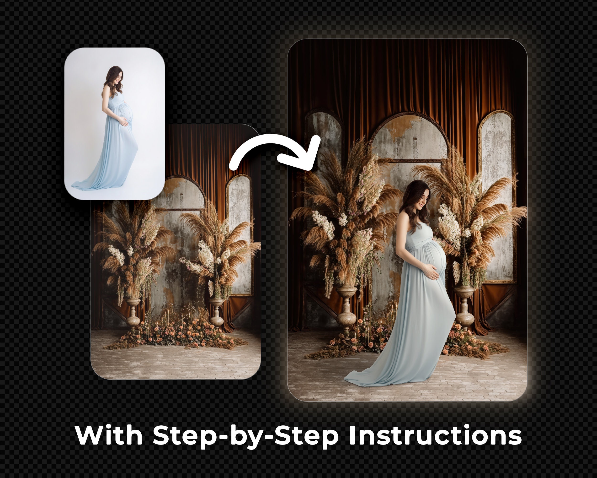 11 Rustic Boho Digital Backdrops Set, Maternity Backdrop Overlays ...
