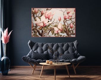 Pink Magnolias, Magnolia Wall Art, Magnolia digital art, pastel wall art