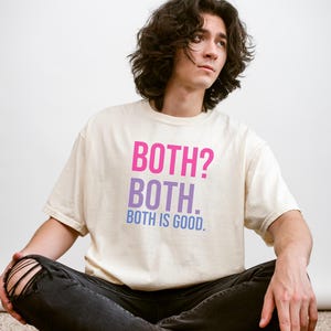 Shirt biseksueel Pride, meme-T-shirt Both Is Good, top met twee vlag typografie, shirt comfortkleuren