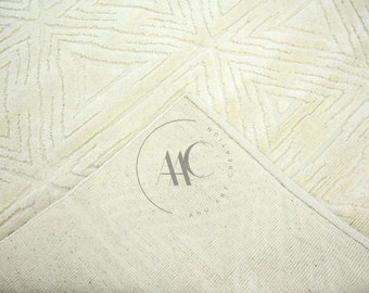 Hand Knotted Ivory Wool Rug: Distressed Bohemian Beni Ourain Style