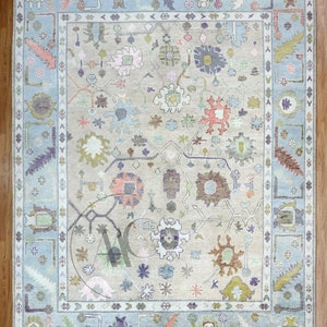 Hand-Knotted Wool Turkish Rug: Faded Orange, Beige Oushak Area Rug