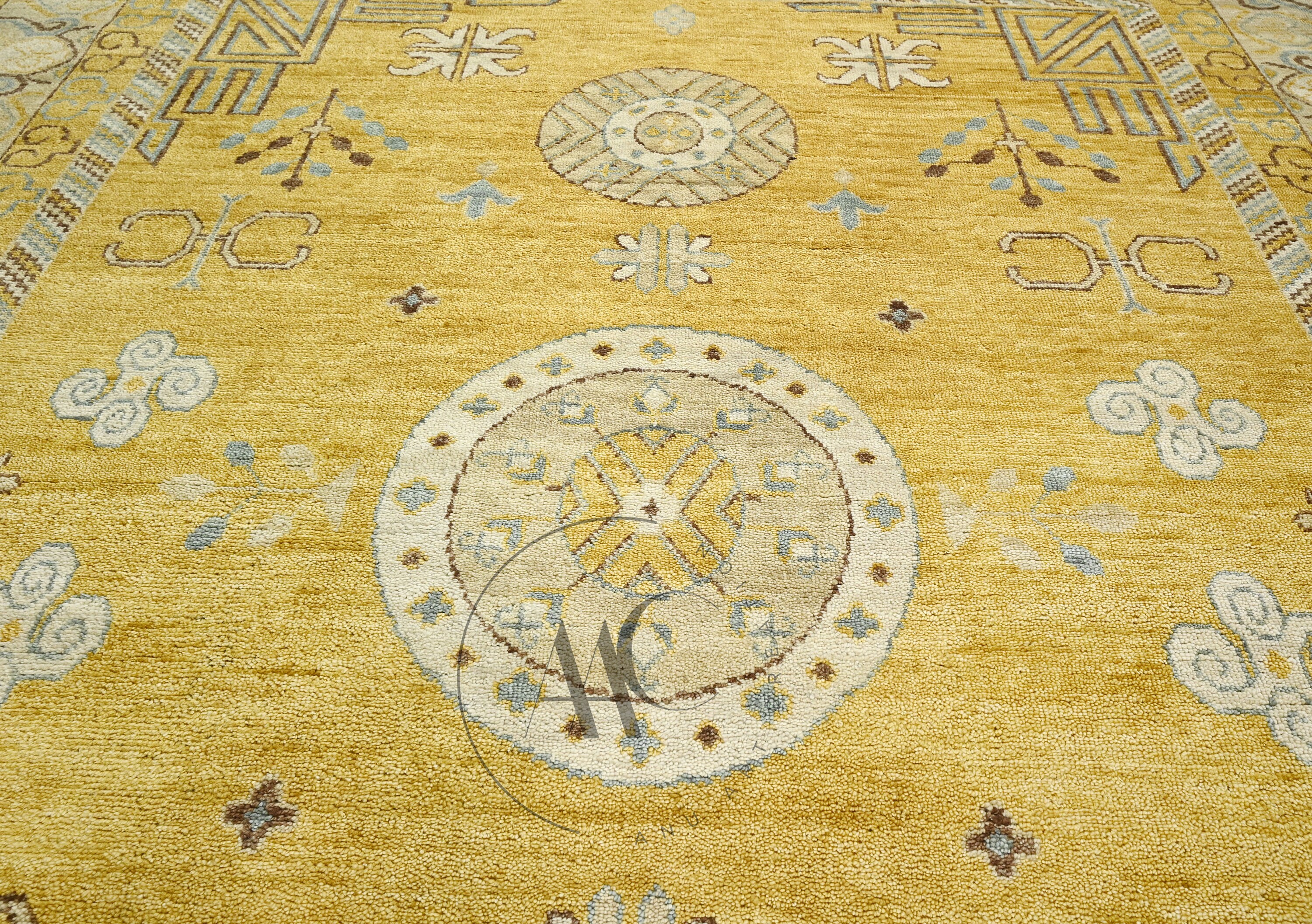 Modern Turquoise Yellow Area Rug - Premium Quality Hand Knotted Oushak ...