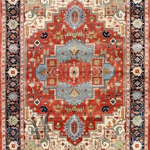 9x12 Rust Red Ivory Beige Navy Serapi Heriz Classic Retro Quality Rug High-knots Persian Handknotted carpet for living room