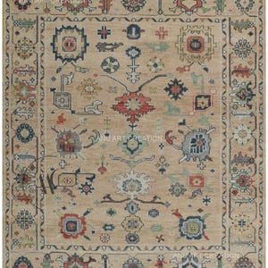 Modern Oushak Rug | Cream Beige Garden Design | Handmade Turkish-Inspired Wool Rug | Premium Quality | Size 8x10 , 9x12 , 10x14 , 12x15