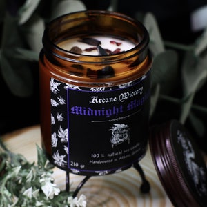 Witchy Crystal Candle, Frankincense and Myrrh Scent, Dark Academia Decor, Gothic Gifts, Apothecary Candle, Halloween Gift