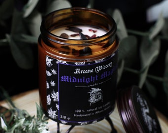 Witchy Crystal Candle, Frankincense and Myrrh Scent, Dark Academia Decor, Gothic Gifts, Apothecary Candle, Halloween Gift