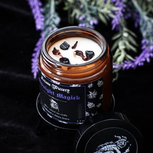 Midnight Magick/ Altar Crystal Candle, Witchy Decoration, Pagan Birthday Gift, Winter Solstice Decor, Halloween Night Candle