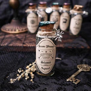 Séance/ Vintage Apothecary Bottle, Witchy Decor, Gothic Witch Bottle, Occult Herb Jar, Altar Decoration, Gothic Gift, Curio Cabinet Decor