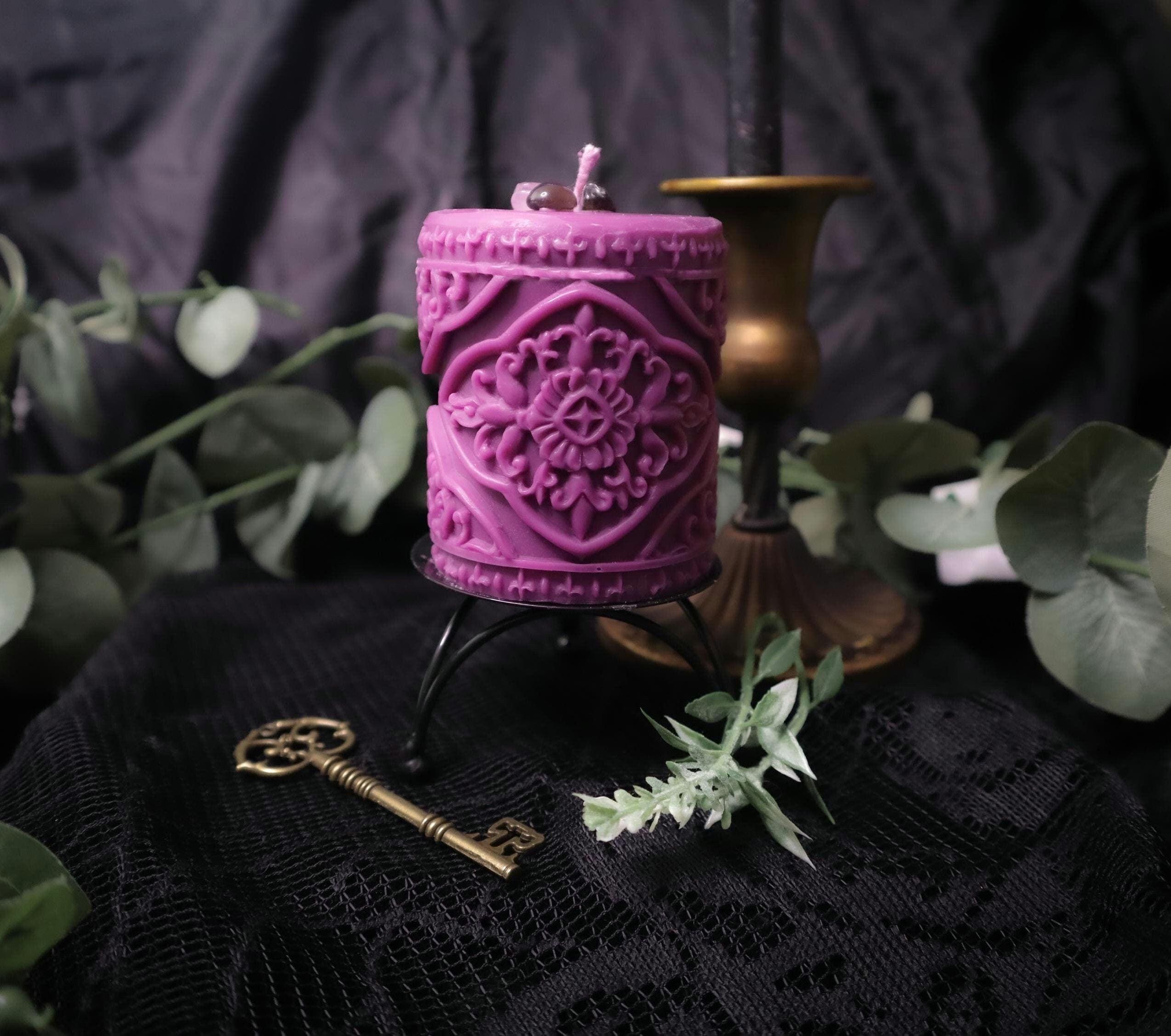 Hawthorn/ Victorian Gothic Pillar Candle, Black Orchid Scent, Halloween Gift For Her, Witchy Home Decor, Baroque Soy Ornate Candle