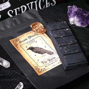 The Raven/ Gothic Tarot-Inspired Snap Bar, Morrocan Amber Aroma, Witchy Vegan Wax Melts, Pagan Spooky Gift, Halloween Wax Melts