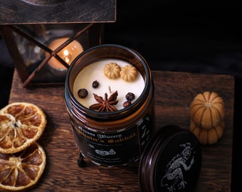 Samhain Pumpkin Soy Candle, Witchy Halloween Altar Decor