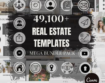 Paquete Mega de Kit de Marketing y Marca para Agentes Inmobiliarios, Plantillas de Canva para Redes Sociales Inmobiliarias, Publicaciones y Documentos para Instagram y Facebook Inmobiliarios