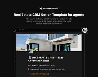 Real Estate Deal Pipeline Notion Tracker | Transaction Checklist, Commission Calculator