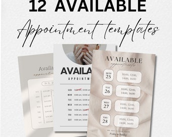 Available appointment  Flyer, DIY Flyer Template Design,  Available Booking Flyer, Time Slots Flyer, Premade Appointment Calendar