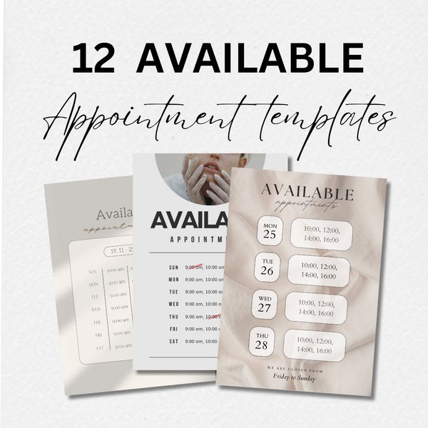 Available appointment  Flyer, DIY Flyer Template Design,  Available Booking Flyer, Time Slots Flyer, Premade Appointment Calendar