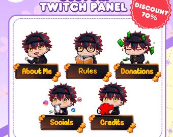 Custom Twitch Panels and Twitch Alert, Personalized Twitch panels, Pet Panel, Chibi Panel, Vtuber Panel, Anime Panel, Cute Twitch Panel