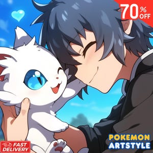 Portrait personnalisé de Fakemon anime, oeuvre d'art sur commande Fakemon, art Fakemon, style artistique Pokemon, cadeau d'anniversaire et d'anniversaire, portrait de dessin animé Poke