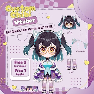 Custom Chibi VTuber Model: Anime Style Free expressions and cute toggles for Twitch and Stream