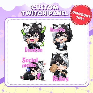 Aangepaste Twitch-panelen en Twitch-waarschuwing, gepersonaliseerde Twitch-panelen, dierenpaneel, Chibi-paneel, Vtuber-paneel, anime-paneel, schattig twitch-paneel