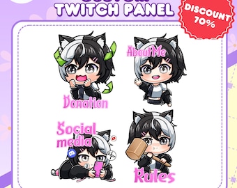 Custom Chibi Twitch Panels & Alerts, Personalized Pet Panel, Vtuber, Anime
