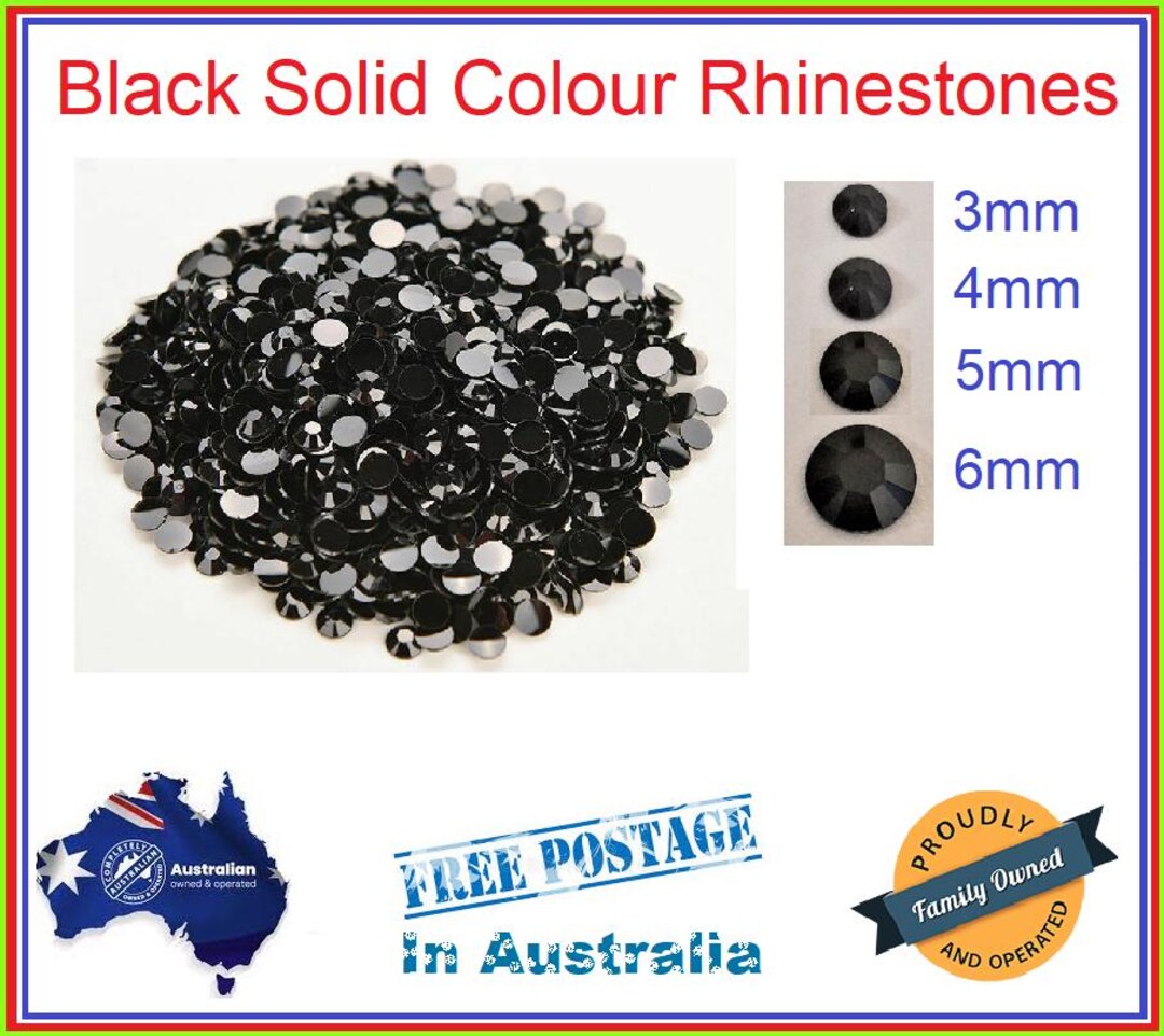 500 Black Rhinestones 3mm 4mm 5mm 6mm Diameter Non-hotfix Acrylic Solid ...