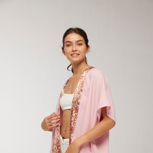 Pink Floral Kimono Robe, Summer Dress Kimono for Womens, Elegant Pesthemal Robe, Beach Kimono Robe, Resort Dress, Cotton Caftan image 6