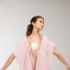 Pink Floral Kimono Robe, Summer Dress Kimono for Womens, Elegant Pesthemal Robe, Beach Kimono Robe, Resort Dress, Cotton Caftan image 5