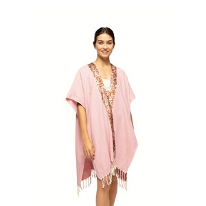 Robe kimono florale rose, robe d'été kimono pour femmes, élégante robe pesthémale, robe kimono de plage, robe de villégiature, caftan en coton image 10