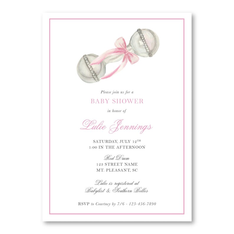 Pink Rattle Shower Invitations - Etsy