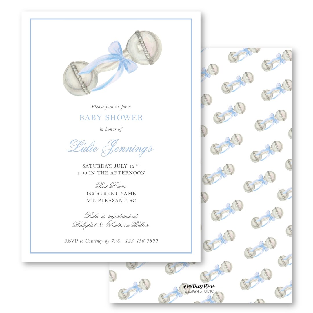 Silver Rattle Invitation Blue Rattle Shower Invitations - Etsy