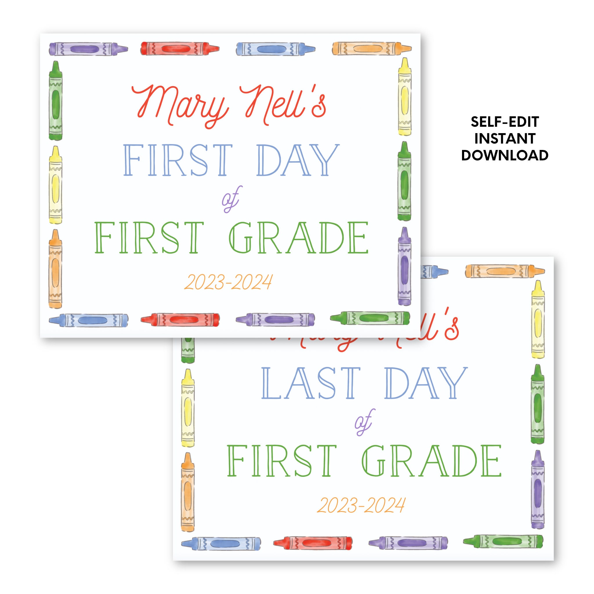 Printable Primary Crayon Script Sign, Self-edit, Printable Back to ...