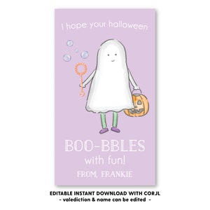 Printable Ghost Bubbles Halloween Tag, Self-Edit, Printable Halloween Gift Tag, Kids Halloween, Printable Gift Tags