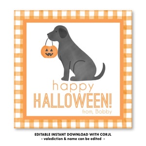 Printable Pumpkin Dog Halloween Tag, Self-Edit, Printable Halloween Gift Tag, Kids Halloween, Printable Gift Tags