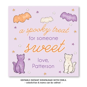 Printable Iced Animal Cookie Halloween Tag, Self-Edit, Printable Halloween Gift Tag, Kids Halloween, Printable Gift Tags