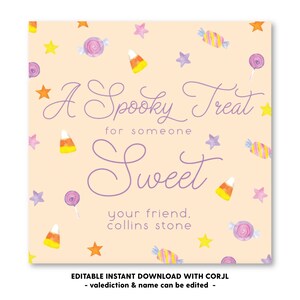Printable Candy Spooky Treat Halloween Tag, Self-Edit, Printable Halloween Gift Tag, Kids Halloween, Printable Gift Tags