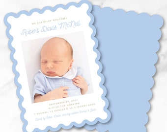 Scallop Trim Cut-Out Birth Announcement - Blue