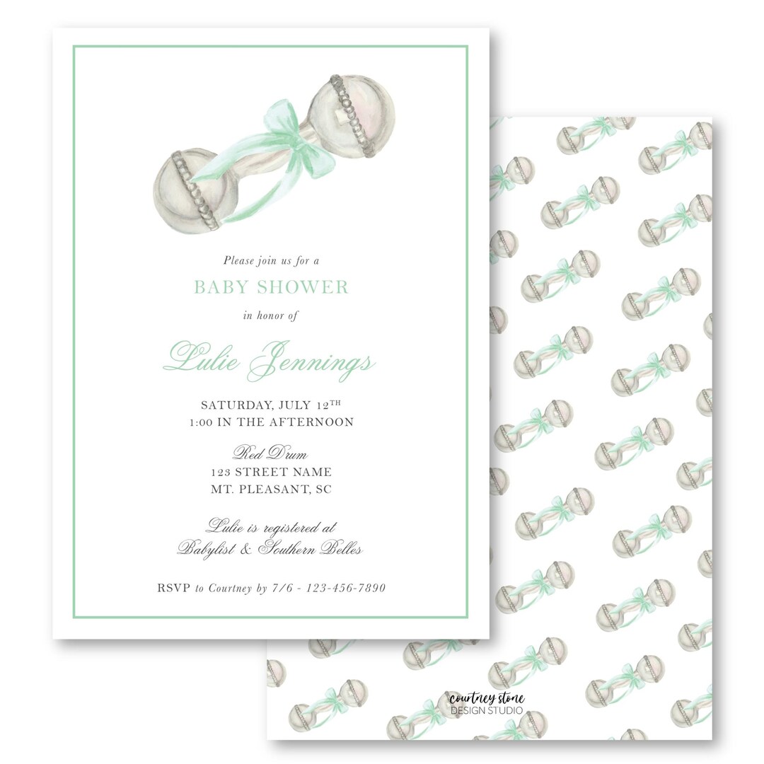 Green Rattle Shower Invitations - Etsy