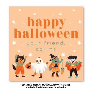 Printable Monster Friends Halloween Tag, Self-Edit, Printable Halloween Gift Tag, Kids Halloween, Printable Gift Tags