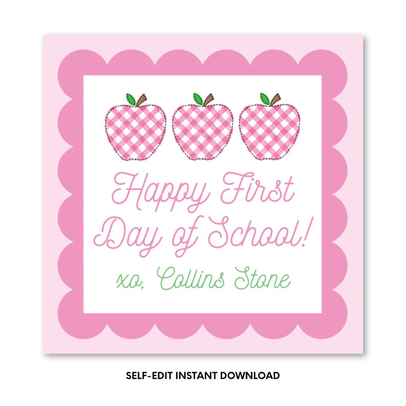 Printable Pink Scallop School Tags, Self-edit, Printable Teacher Gift Tag, Teacher Appreciation ...