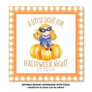 Printable Halloween Girl Halloween Tag, Self-Edit, Printable Halloween Gift Tag, Kids Halloween, Printable Gift Tags